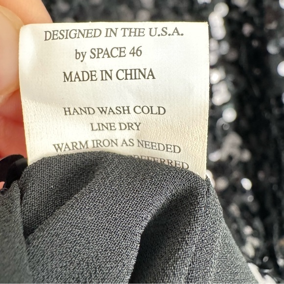 Space 46 Womens Sequin Tank Top Medium Black Evening Trapeze Racerback Sparkly - Picture 8 of 11